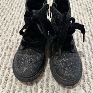 Cat & Jack Black Glitter Zipper Combat Boots Velvet Laces 9T